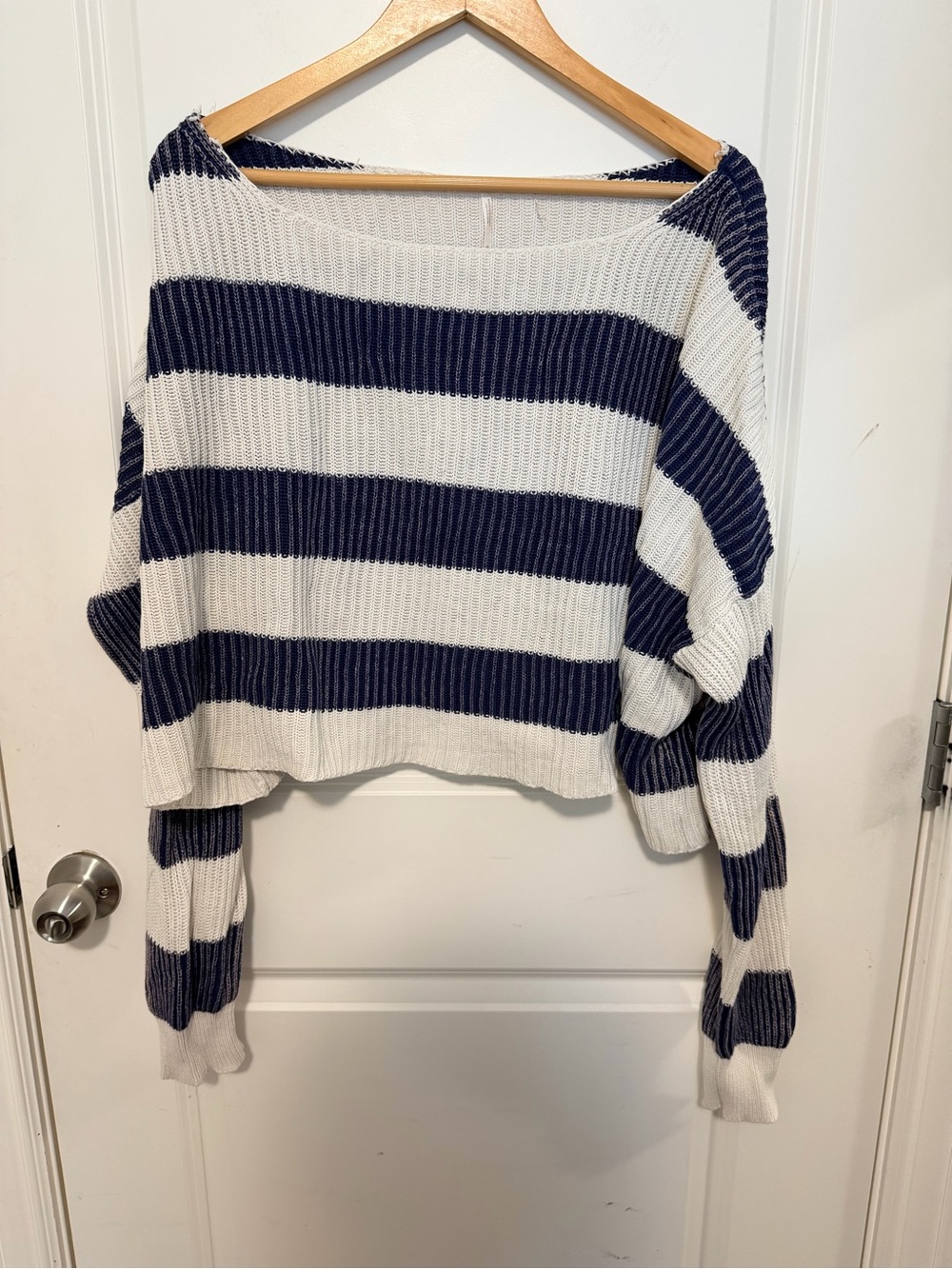 Free People Navy & Cream Oversized Striped Knit Sweater